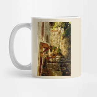 Front steps. Mug